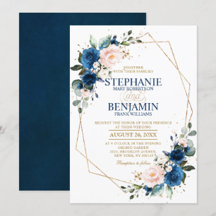 Invitation Marine bleu rose rose rose rose Boho Mariage géomé