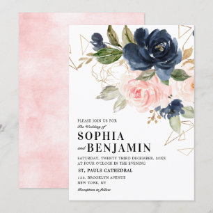 Invitation Marine bleu rose rose rose rose Boho Mariage géomé