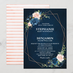 Invitation Marine bleu rose rose rose rose Boho Mariage géomé