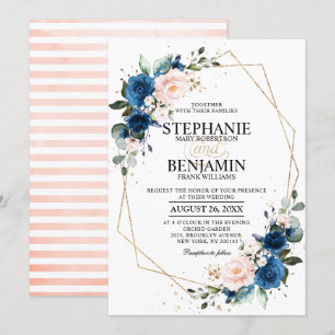 Invitation Marine bleu rose rose rose rose Boho Mariage géomé