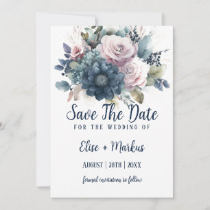 Invitation Marine Bleu rose rose Roses Mariage Enregistrer La