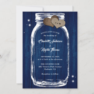 Invitation Marine Bleu rustique Pays Bois Mason Jar Mariage