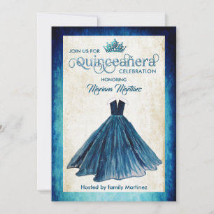 Invitation Marine bleu Watercolor robe à balle tirée main Qui