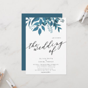 Invitation Marine Bleue Botanique   Mariage d'hiver de script