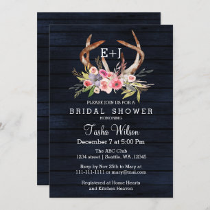 Invitation Marine Blooming Antlers Pays Chic Fête des mariées