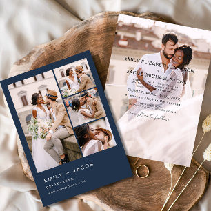 Invitation Marine Blue 5 Photo Moderne Mariage élégant