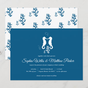 Invitation Marine Blue Beach Coral et Mariage de Seahorse