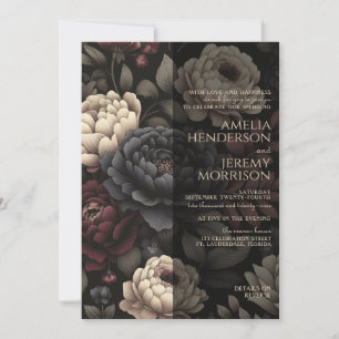 Invitation Marine Blue & Burgundy Moody Floral avec détails