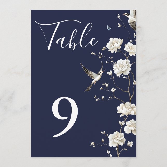 Invitation Marine Blue Chinoiserie Floral Garden Nombre de ta (Devant)