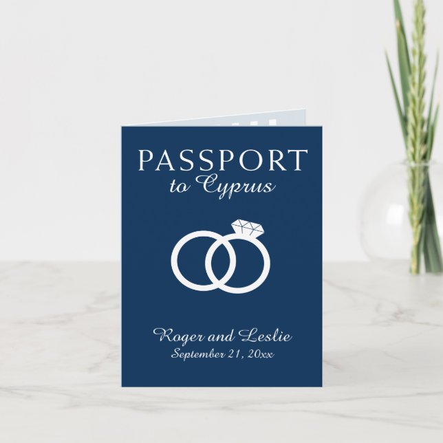 Invitation Marine Blue Cyprus Paphos Mariage Cercles Passport (Devant)