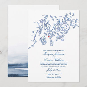 Invitation Marine Blue Deer Isle Maine Elegant Mariage Aragos