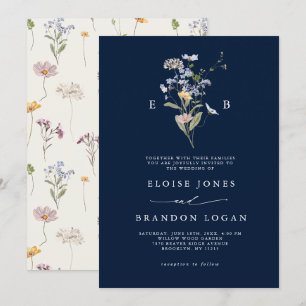 Invitation Marine Blue Fleur sauvage Meadow Garden Mariage