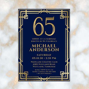 Invitation Marine Blue Gold 65e anniversaire Photo Surprise P