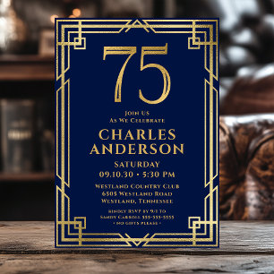 Invitation Marine Blue Gold 75th Birthday Photo