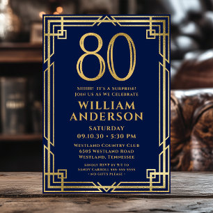 Invitation Marine Blue Gold 80e anniversaire Photo Surprise P
