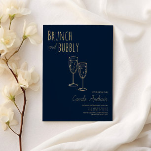 Invitation Marine Blue Gold Brunch Et Fête des mariées Bubbly