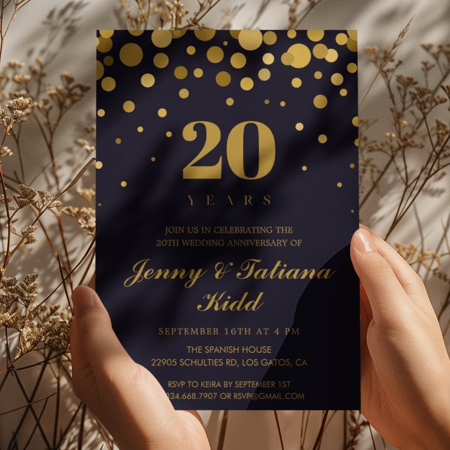 Invitation Marine Blue & Gold Confetti 20e anniversaire maria (Créateur téléchargé)
