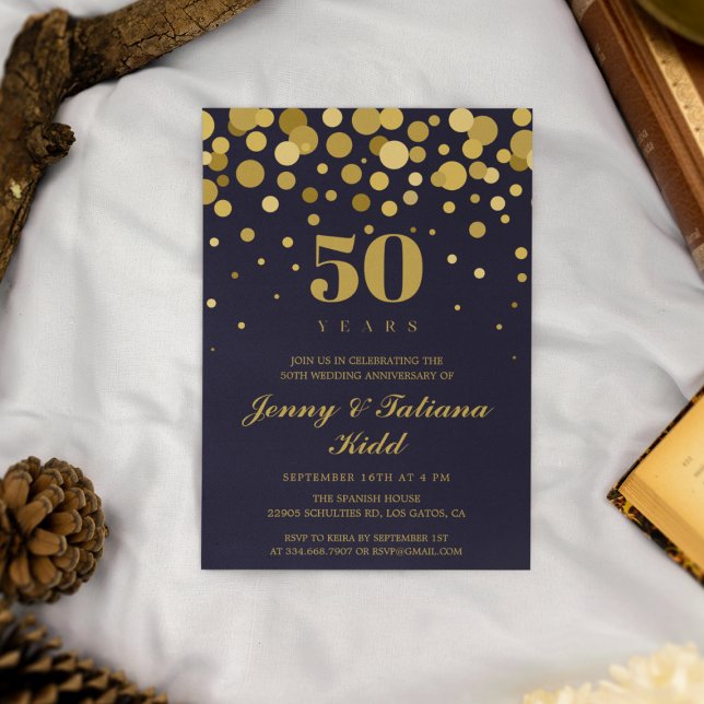 Invitation Marine Blue & Gold Confetti 50e anniversaire de ma (Créateur téléchargé)