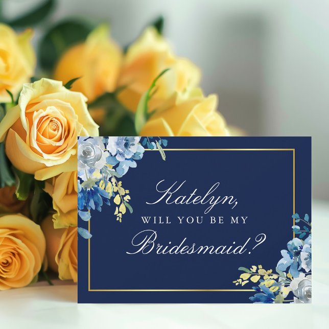 Invitation Marine Blue Gold Floral Serez-Vous Ma Femme D'Accu (Créateur téléchargé)
