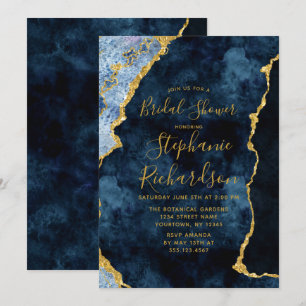 Invitation Marine Blue Gold Foil Agate Douche nuptiale Invita