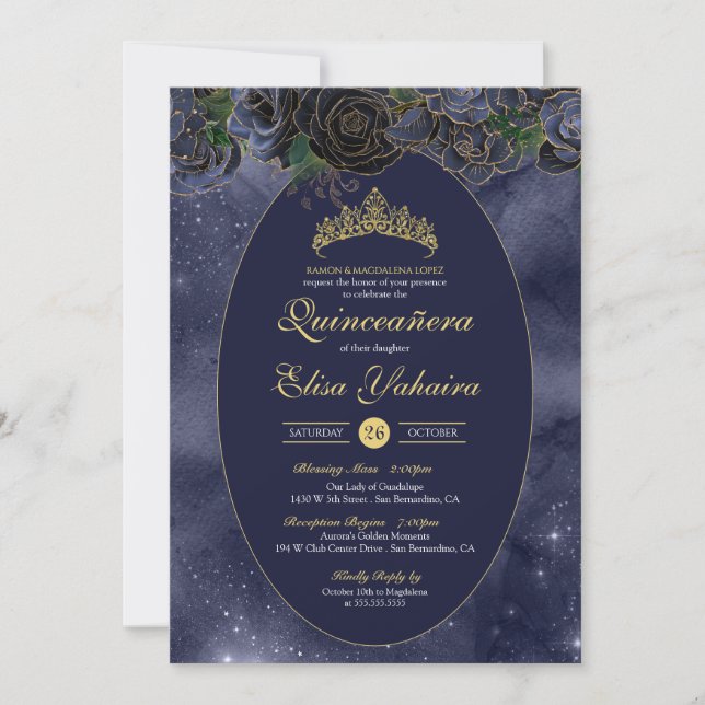 Invitation Marine Blue Gold Luxury Elegant Quinceanera (Devant)