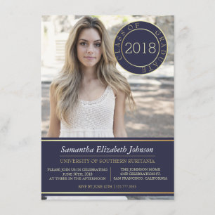 Invitation Marine Blue & Gold Parti de la graduation photo
