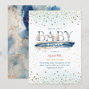 Invitation Marine Blue Gold Parties scintillant Baby Boy Douc