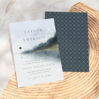 Marine Blue & Gold Pine Tree & Lake Mariage