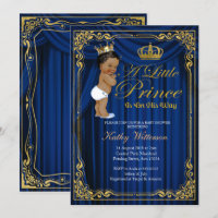 Marine Blue Gold Prince Baby shower ethnique invit