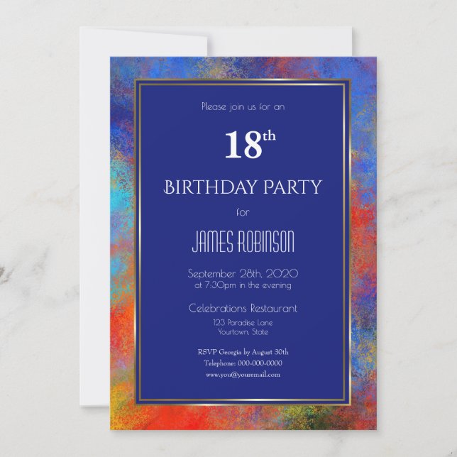 Invitation Marine Blue Gold Red Aquarelle 18e anniversaire (Devant)