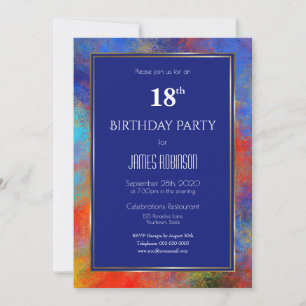 Invitation Marine Blue Gold Red Aquarelle 18e anniversaire