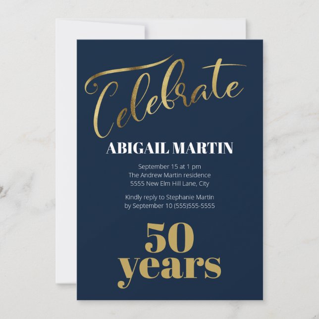 Invitation Marine Blue Gold White 50e fête d'anniversaire (Devant)