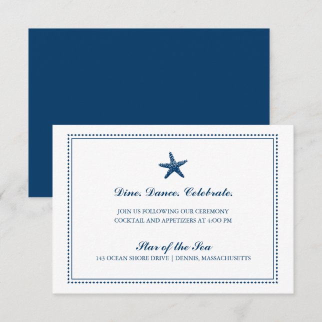 Invitation Marine Blue Graceful Starfish Détails du Mariage (Devant / Derrière)