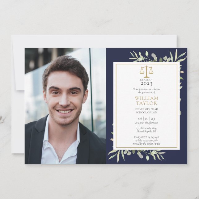 Invitation Marine Blue Green Law School Graduation Party Inc (Devant)