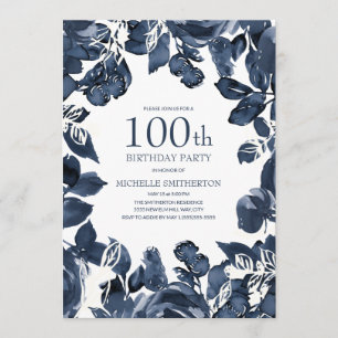 Invitation Marine Blue Indigo Feuilles 100e anniversaire