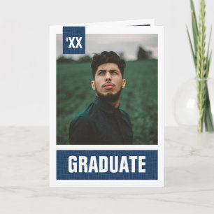 Invitation Marine Blue Modern Textured Photo Graduation