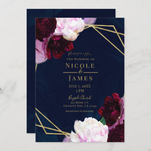 Invitation Marine Blue Moody Floral Moderne Glam Mariage