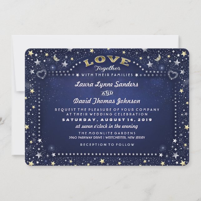 Invitation Marine Blue Moon Stars avec des familles Invitatio (Devant)