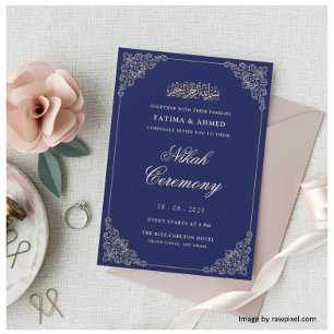 Invitation Marine Blue Nikkah Mariage musulman islamique