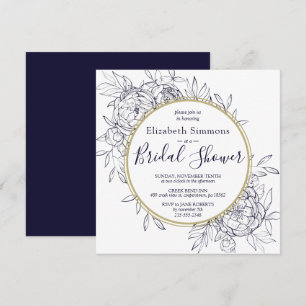 Invitation Marine Blue Peony Modern Toile Fête des mariées
