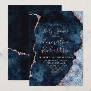 Invitation Marine Blue & Rose Gold Agate Baby shower Invitati