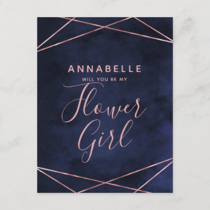 Invitation Marine Blue & Rose Gold Serez-Vous Ma Fille Fleur