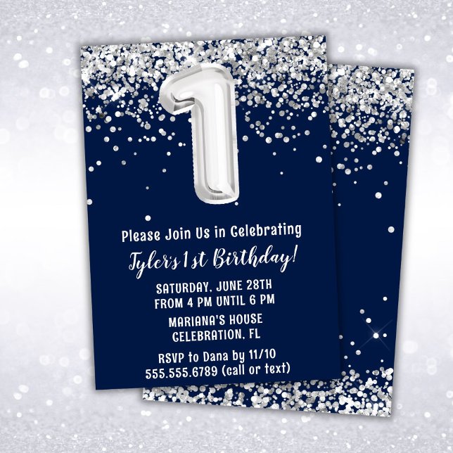 Invitation Marine Blue Silver 1ère fête d'anniversaire (Créateur téléchargé)