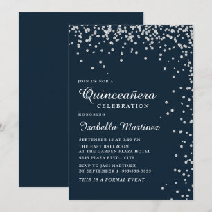 Invitation Marine Blue Silver Diamond Confetti Quinceañera