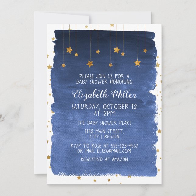 Invitation Marine Blue Sky et Golden Stars Baby shower Invita (Devant)