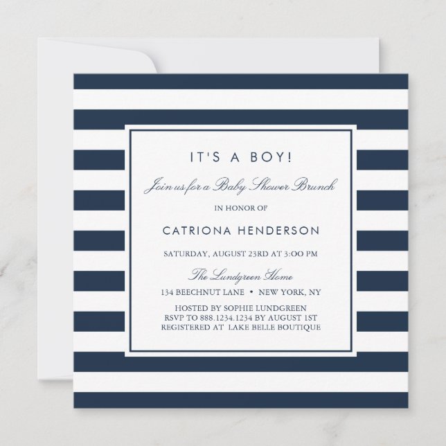 Invitation Marine Blue Stripes C'est un garçon Baby shower Br (Devant)