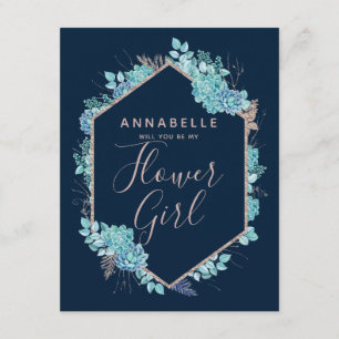 Invitation Marine Blue Succulents Serez-Vous Ma Fille Fleur