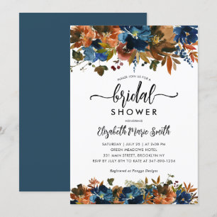 Invitation Marine Blue Terracotta Floral Automne Fête des mar