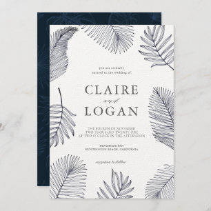 Invitation Marine Blue Tropical Palm Tree Feuille Mariage