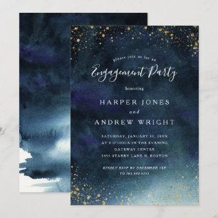 Invitation Marine Blue Watercolor Gold Parties scintillant